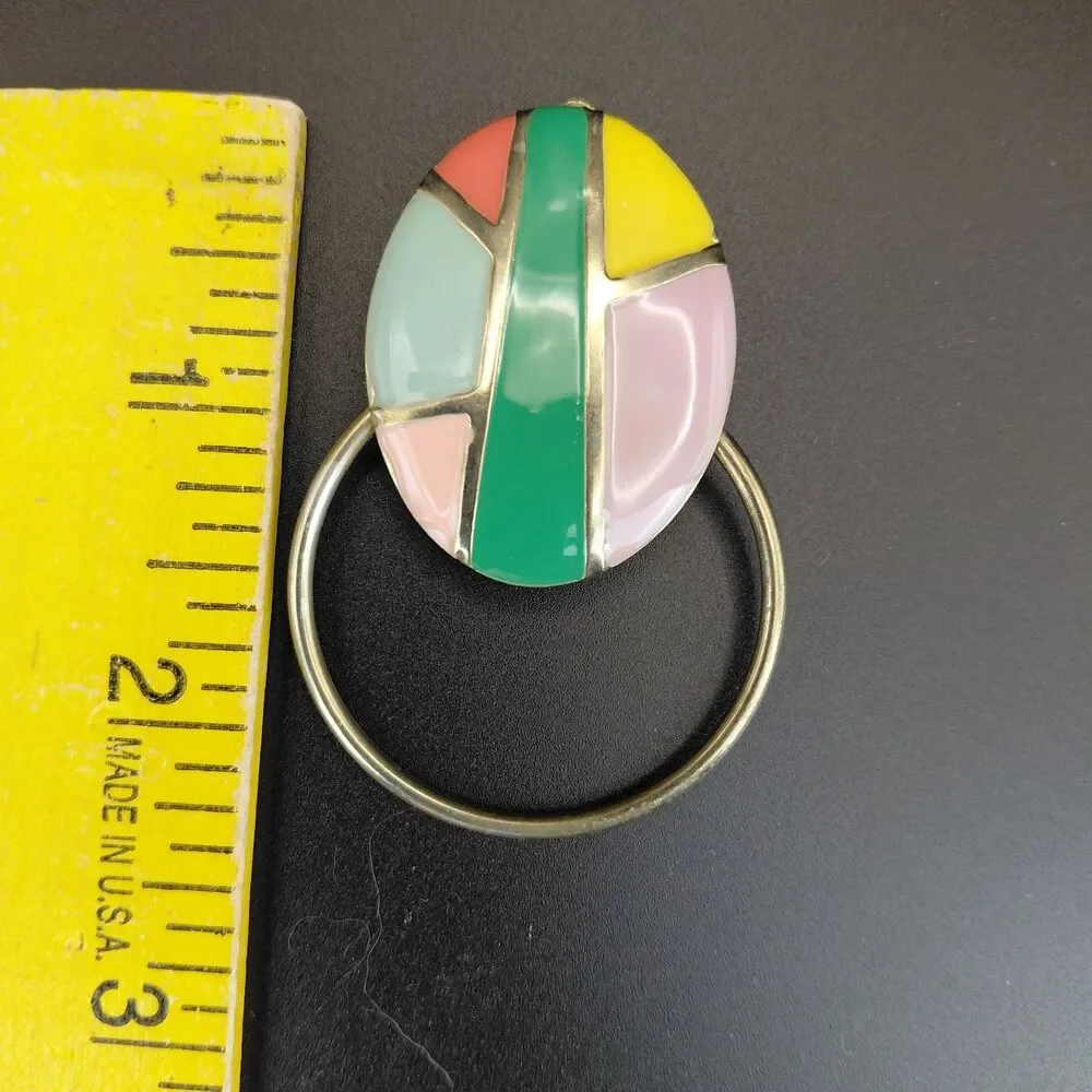 Door Knocker Enamel Earrings Clip On Vtg 80's Memphis Style Geometric Bold